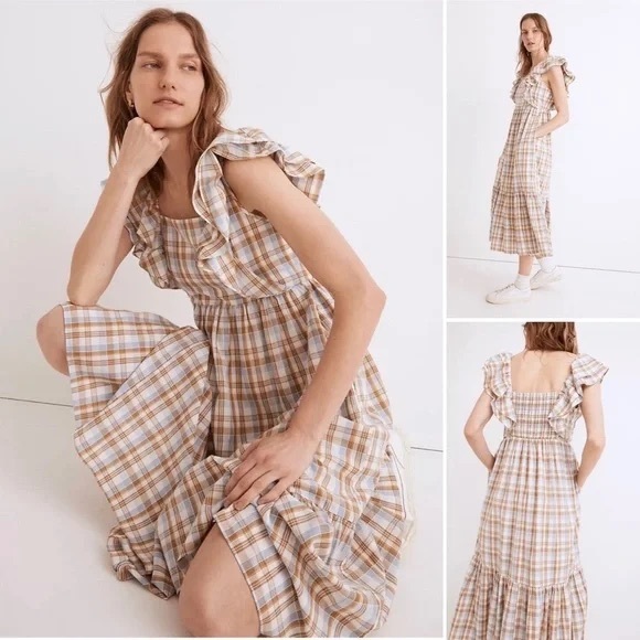 Plaid Ruffle Sleeve Maxi Dress - Picture 3 of 5